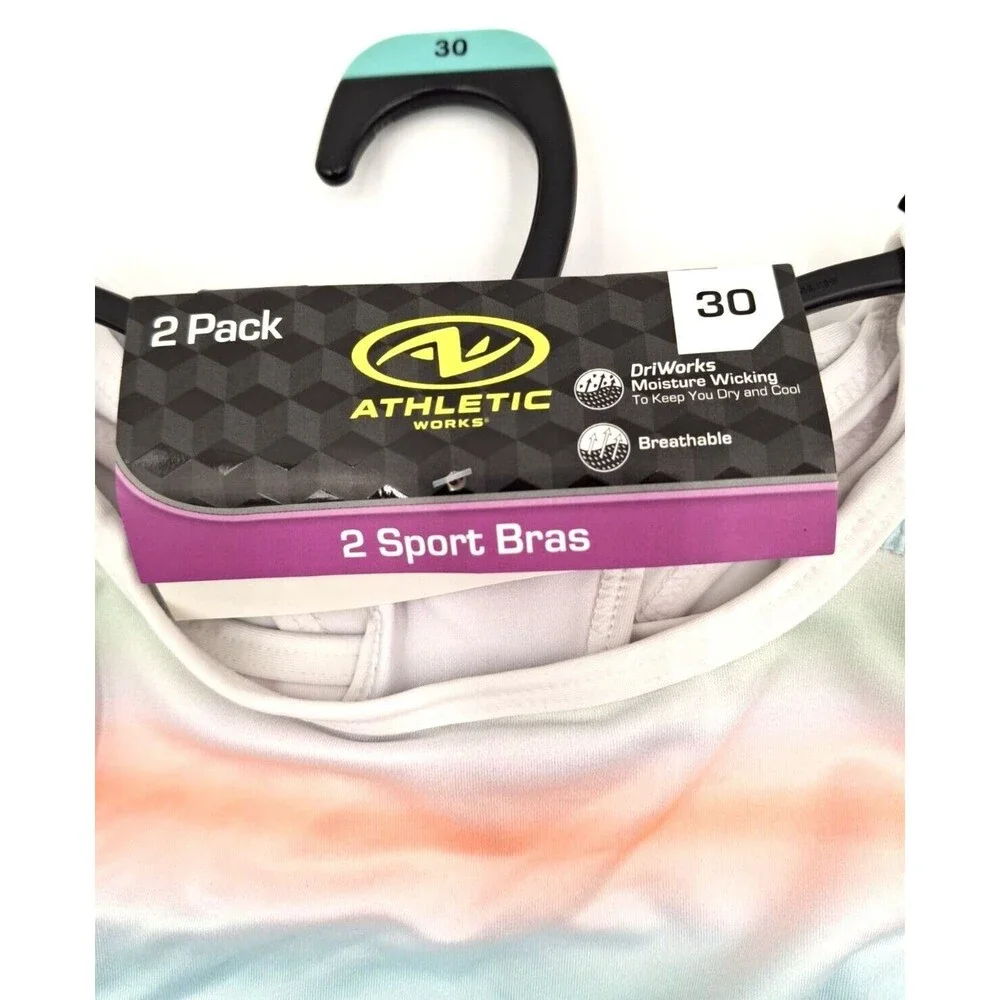 NWT Athletic Works Girls Racerback Sports Bra 2 Pack Size 30 Multicolor White